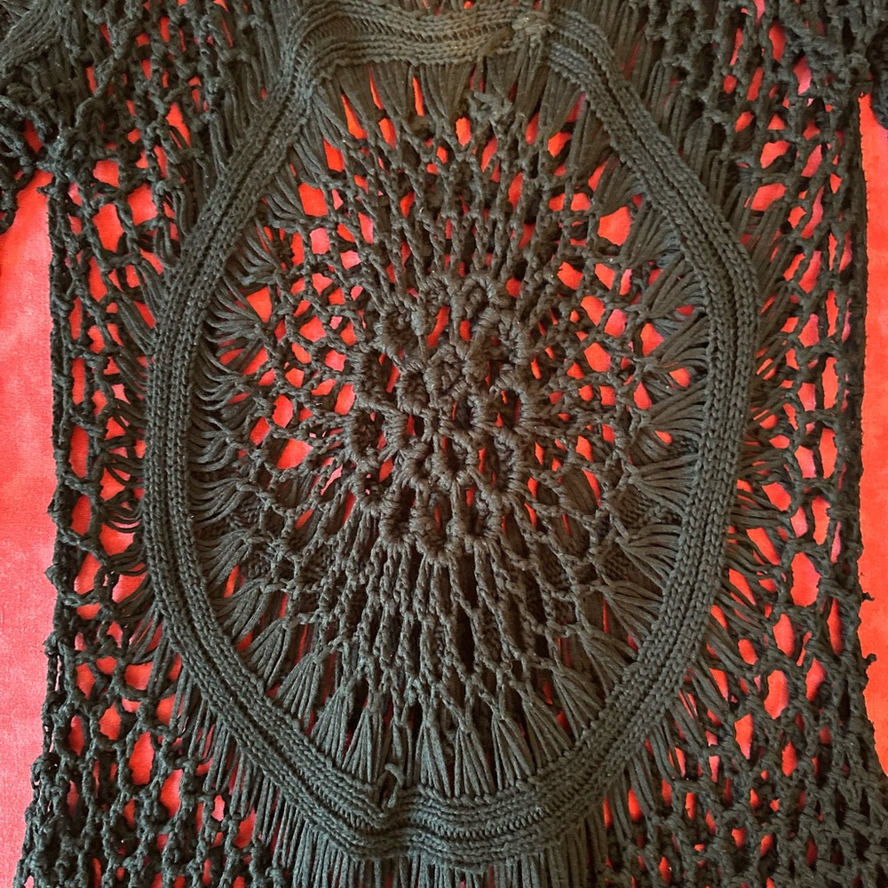 Black Crochet Fringe Top - Picture 4 of 11